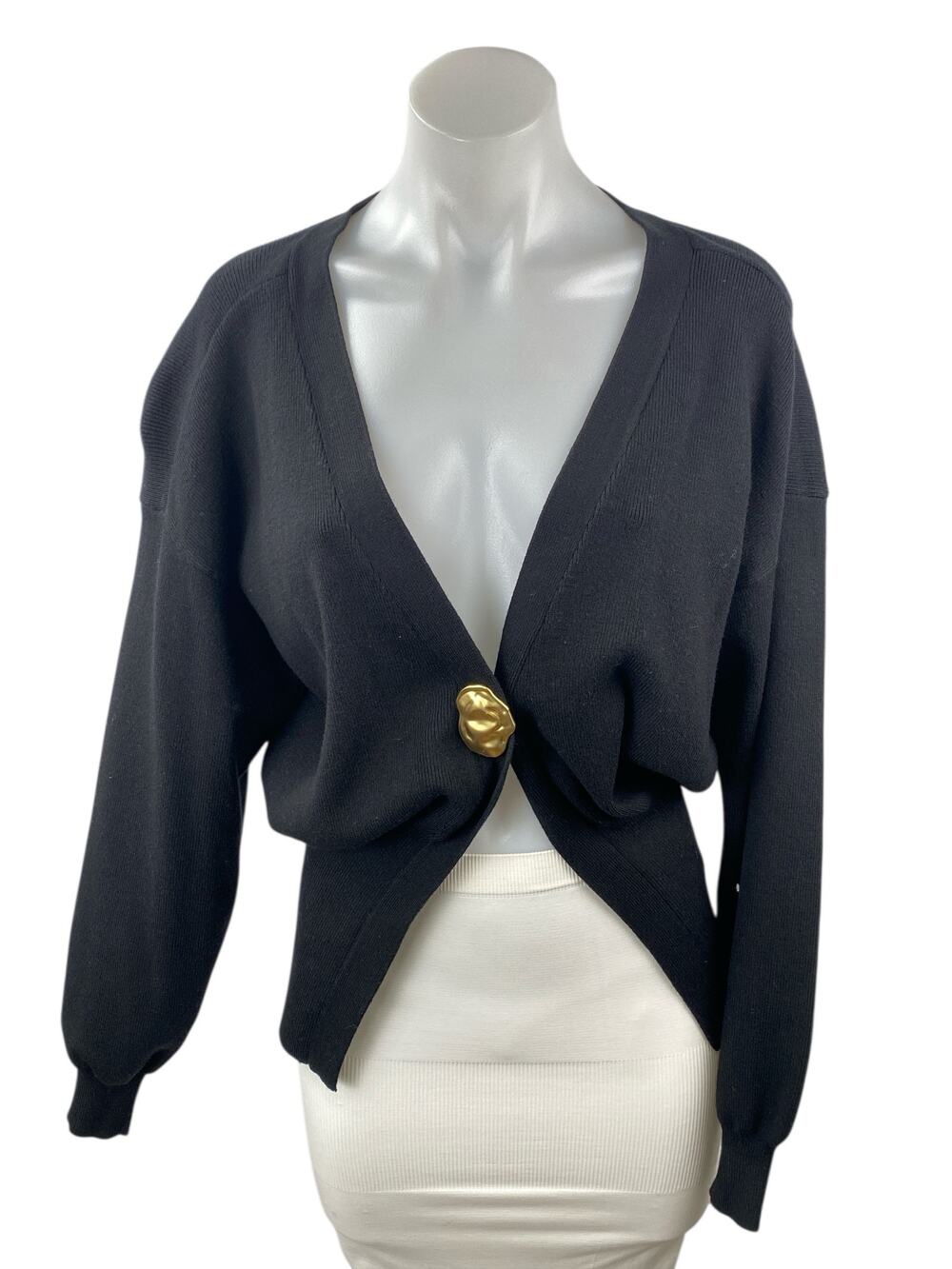 Commense Women's Black Gold Button Knit Long Sleeve Cardigan Sweater Top Size XS